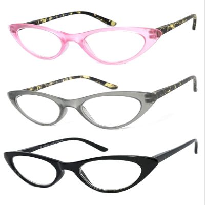 VeryHobby 3 Pairs Combo Retro Woman Cat Eye Full Lens Magnified Reading Glasses Readers Spring Temples (3 Pairs: Pink, Grey & Black, 2.50)