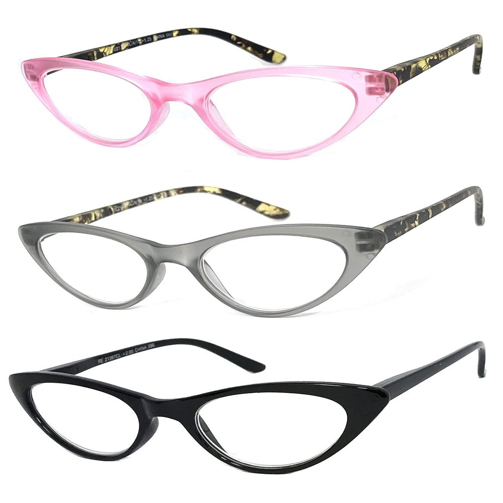 VeryHobby 3 Pairs Combo Retro Woman Cat Eye Full Lens Magnified Reading Glasses Readers Spring Temples (3 Pairs: Pink, Grey & Black, 2.50)
