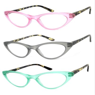 VeryHobby 3 Pairs Combo Retro Woman Cat Eye Full Lens Magnified Reading Glasses Readers Spring Temples (3 Pairs: Pink, Grey & Green, 1.25)