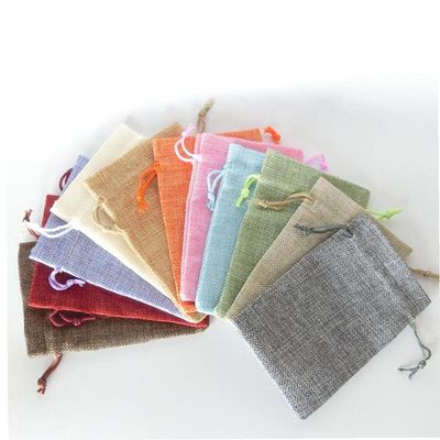 10 Pcs/Pack Vintage Linen Drawstring Bags Reusable Candy Pouches Treats Wrapping Bag for Wedding Birthday Christmas Party Mixed Color