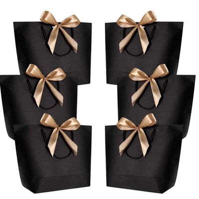 10pcs Gift Packaging Box Kraft Paper Favors Bags with Gold Handle Guests for Baby Shower Birthday Wedding Party Decoration Black