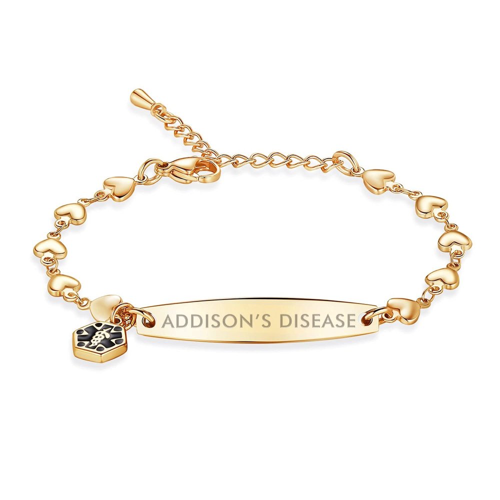 mnmoom medical alert bracelets for women 6.5-8 inch adjustable heart links medical bracelets with engraved addisons-Gold