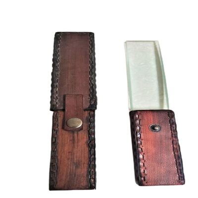AI Leather Knife Shape Magnifier Table Magnifying Glass Vintage Style Antique Brown Leather