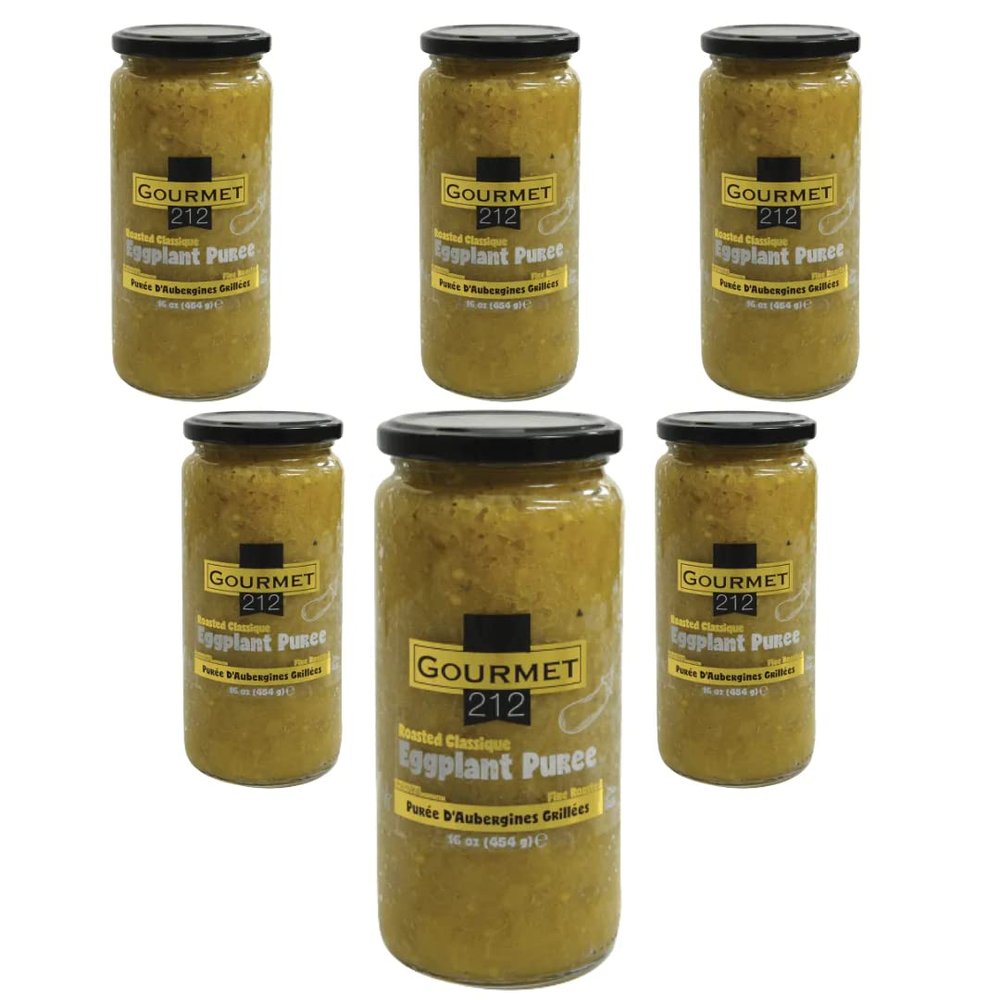Fire Roasted Eggplant Puree Gourmet212 16 Ounces | Ajvar, Plant-Based Spread, Kosher, Vegan, No Artificial Colors, Additives or Preservatives, Kosher Certified (Star-K), Halal Certified (Pack of 6)