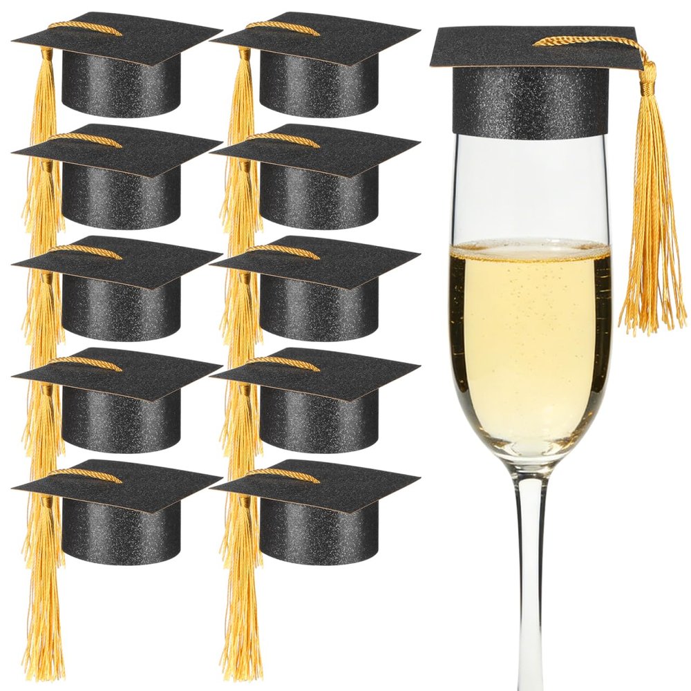 10pcs Mini Graduation Caps Graduation Hat Wine Bottle Covers Cupcake Toppers Hats Decoration for