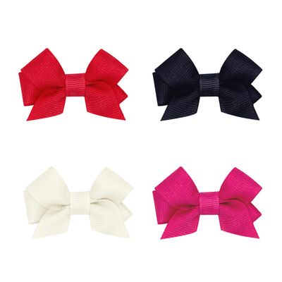 PLH 4 Pack Multipack Front Tail Grosgrain Bows, Tiny Size, Red, Navy, Antique White, Shocking Pink