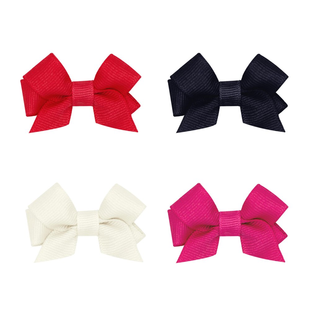 PLH 4 Pack Multipack Front Tail Grosgrain Bows, Tiny Size, Red, Navy, Antique White, Shocking Pink