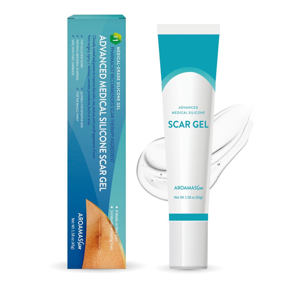 Aroamas Scar Advanced Scar Gel - Medical-Grade Silicone Scar Gel to Help Improve The Appearance of Scars and Stretch Marks for Face & Body - 45g
