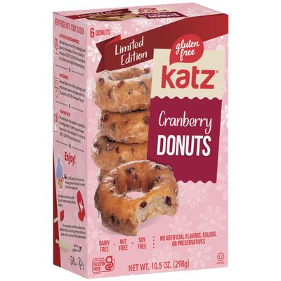 Katz Gluten Free Cranberry Donuts. Limited Edition, Free of Soy, Sesame, Dairy, and Nuts. Kosher 10.5oz (1pk)