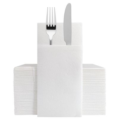 50-Pack White Cloth-Like Disposable Napkins - Linen Feel Dinner Napkins with Flatware Pocket for Weddings, Parties & Holidays