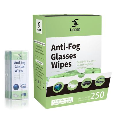 250 Count Anti Fog Lens Wipes for Eyeglasses, Pre-Moistened Individual Wrapped Glasses Wipe Lens Cleaner, with a Carrying Box, Defogging Screen Wipes for Eyeglasses, Sunglass, Goggles, Camera Lens