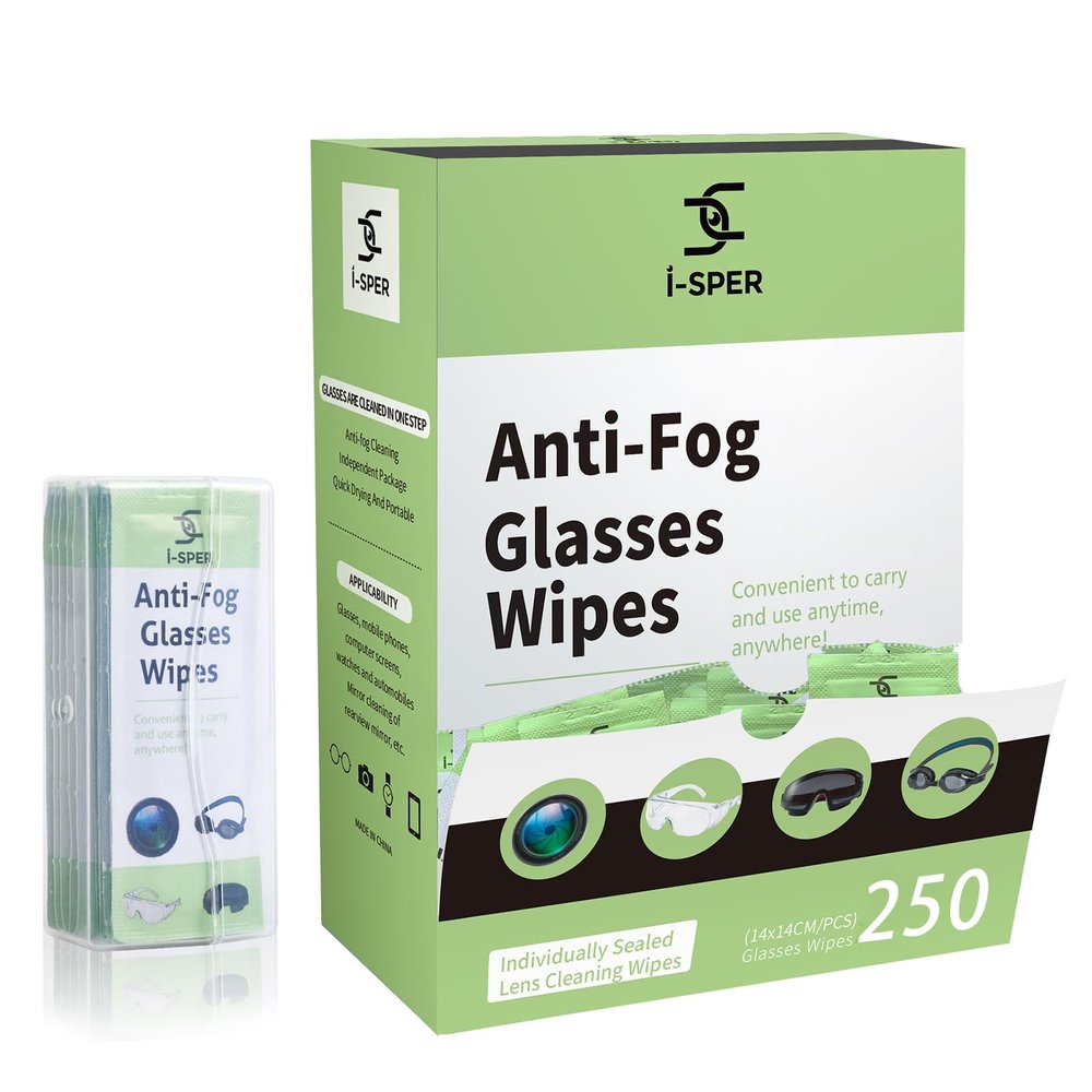 250 Count Anti Fog Lens Wipes for Eyeglasses, Pre-Moistened Individual Wrapped Glasses Wipe Lens Cleaner, with a Carrying Box, Defogging Screen Wipes for Eyeglasses, Sunglass, Goggles, Camera Lens