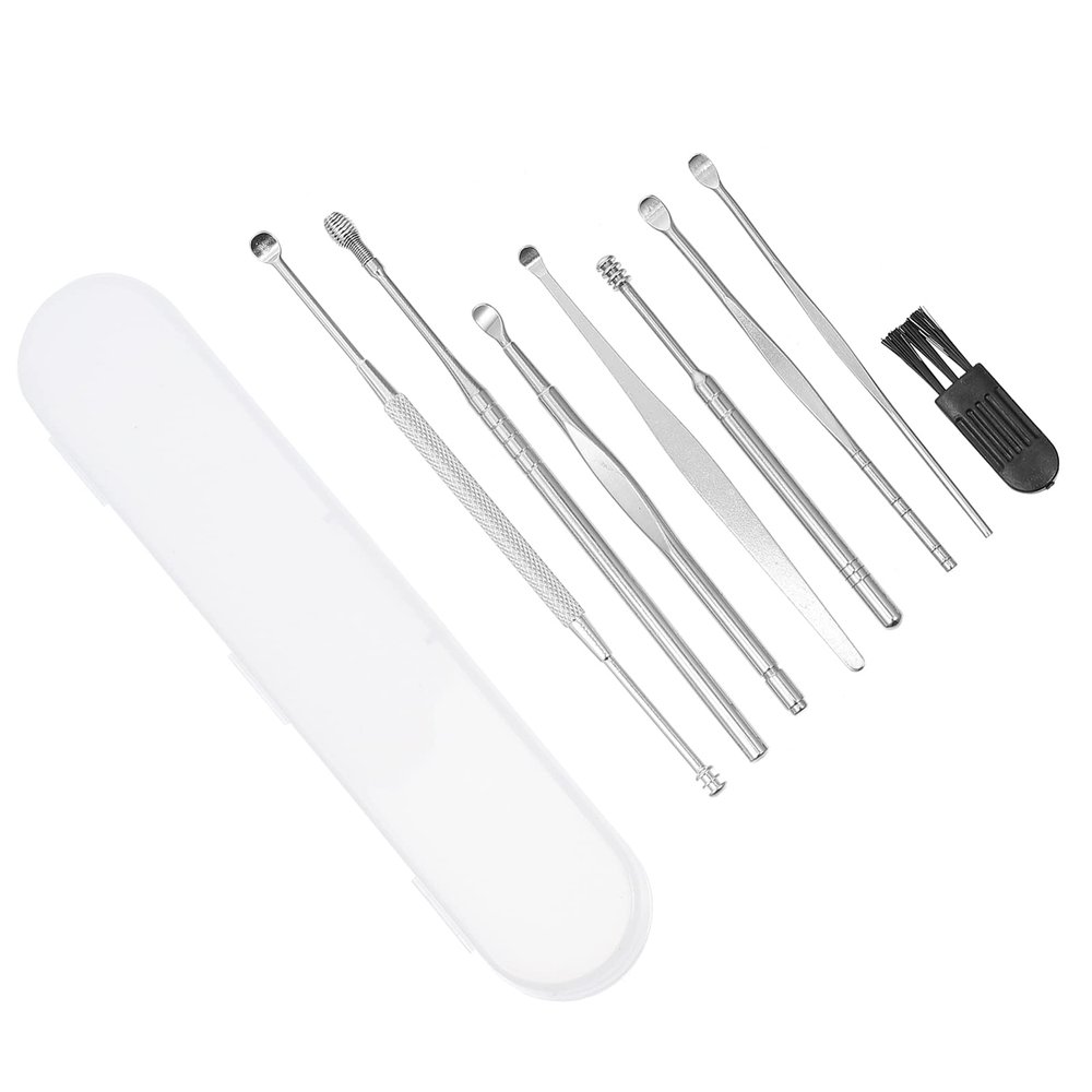 1set Stainless Steel Ear Cleaning Tools Ear Picks Rotation for Removal Portable Plastic Box Included for Family and Travel Use