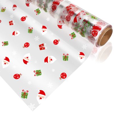 Christmas Cellophane Wrap Roll Santa Claus Pattern Wrappings 2. 5 Mil Thick Crystal Clear Cellophane Wrapping Paper for Baskets, , Flowers, Treats, Food, Crafts (3000x40cm)