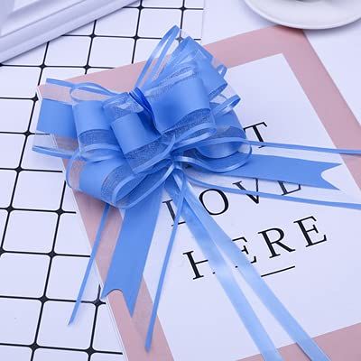 100pcs Large Size 50mm White Solid Color Pull Bow Gift Packing Flower Bow Bowknot Opening Ceremony Party Wedding car Decoration (Blue)