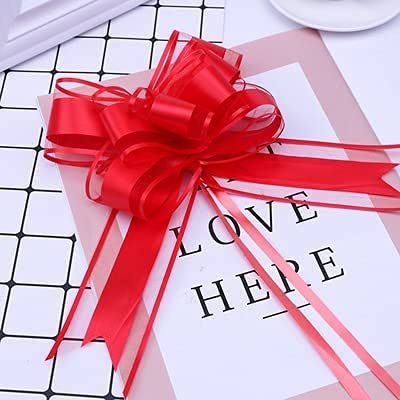 100pcs Large Size 50mm White Solid Color Pull Bow Gift Packing Flower Bow Bowknot Opening Ceremony Party Wedding car Decoration (red)