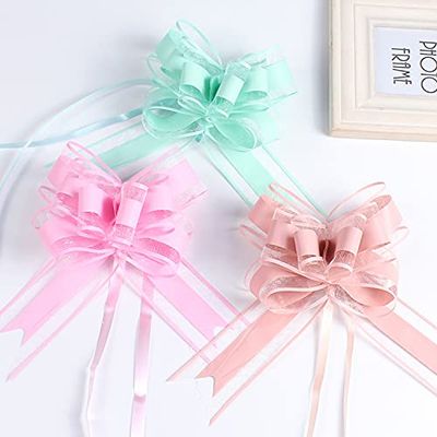 100pcs Large Size 50mm White Solid Color Pull Bow Gift Packing Flower Bow Bowknot Opening Ceremony Party Wedding car Decoration (Mixed Colors)
