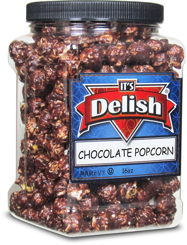Gourmet Chocolate Popcorn by Its Delish, 16 OZ Jumbo Container Festive Caramel Corn Air Popped Sweet and Crunchy Glazed Carmel Corn Snack, Movie Night, Parties, Events - Gluten Free, Vegan, Kosher