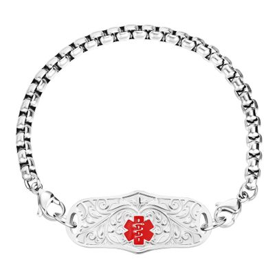 BURISSKY Custom Medical Alert Bracelets for Women with Free Engraving,Personalized Emergency ID Identification Bracelet Medical Diabetic Bracelet for Women Medical Jewelry,6.0 to 9.0 Inches