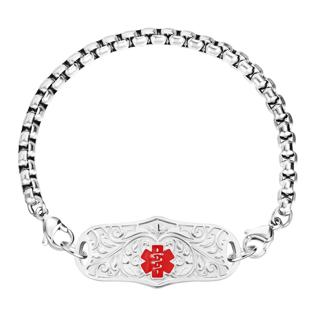 BURISSKY Custom Medical Alert Bracelets for Women with Free Engraving,Personalized Emergency ID Identification Bracelet Medical Diabetic Bracelet for Women Medical Jewelry,6.0 to 9.0 Inches