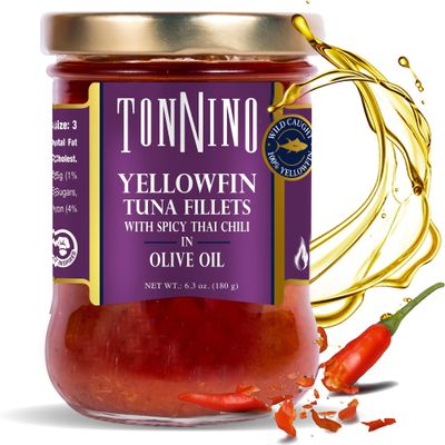 Tonnino Tuna Yellowfin Fillets (Pack of 6, Spicy Thai Chili in Olive Oil)