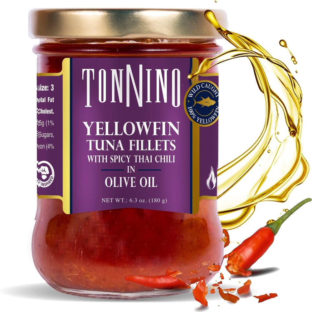 Tonnino Tuna Yellowfin Fillets (Pack of 6, Spicy Thai Chili in Olive Oil)