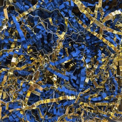 2LB Crinkle Paper Filler, Shredded Paper for Gift Baskets for Gift Box, Wrapping & Basket Filling for Christmas, Halloween Decorations (Blue & Gold)