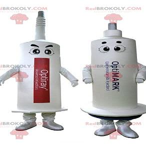 2 REDBROKOLY Mascots of white syringes. 2 syringes