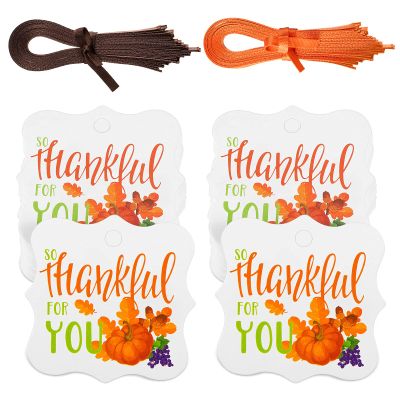 50 Pieces Thanksgiving Paper Tags Thank You Favor Tags Happy Thanksgiving Hanging Labels Decorative Fall Paper Tag with Rope for Autumn Party Favors(Pumpkin)