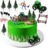 12 Pieces Tractor Cake Topper Set with Tree Farmer Fences Mini Barn Animal Figurines for Farm Animal Theme Party Birthday Party Decorations