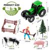 12 Pieces Tractor Cake Topper Set with Tree Farmer Fences Mini Barn Animal Figurines for Farm Animal Theme Party Birthday Party Decorations view 2