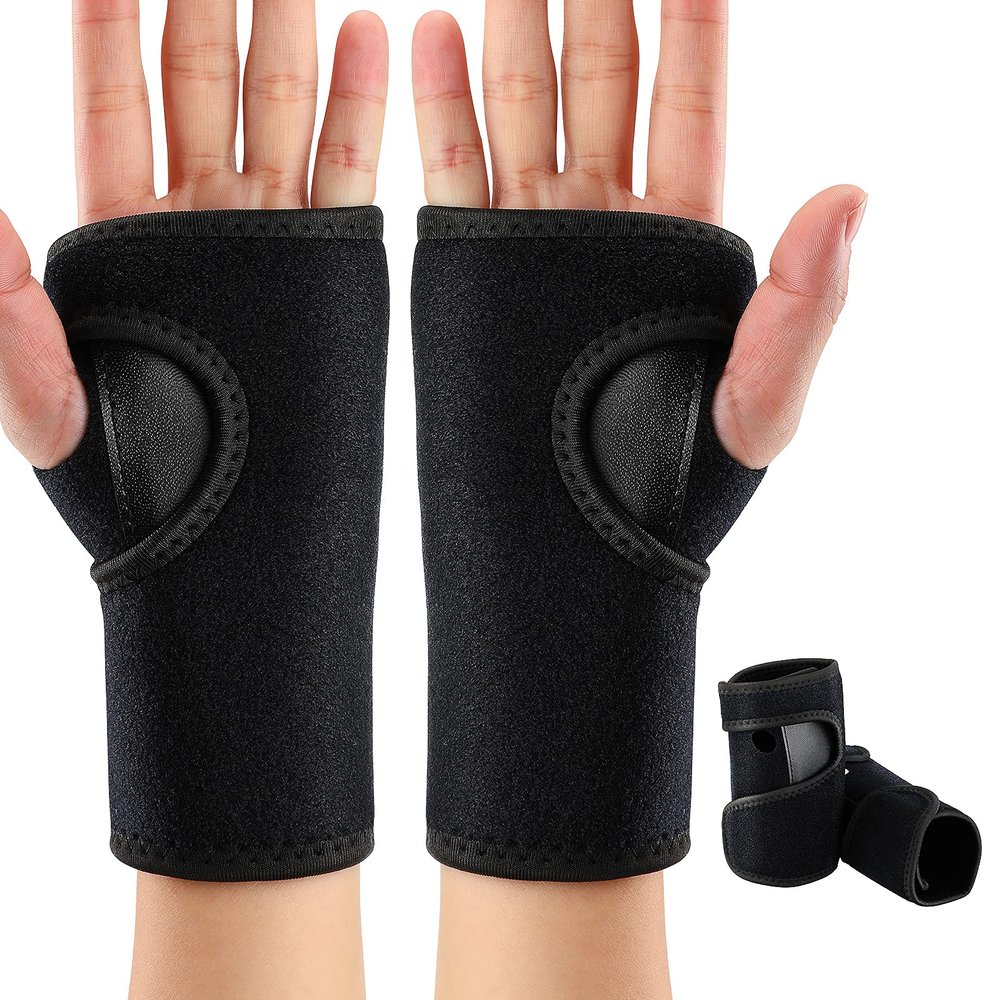 2 Pieces Carpal Tunnel Wrist Brace for Night Wrist Sleep Supports Splints Stabilizer and Hand Brace Cushioned to Help with Carpal Tunnel Pain Relief Universal Adjustable Fit(Classic Style,Black)
