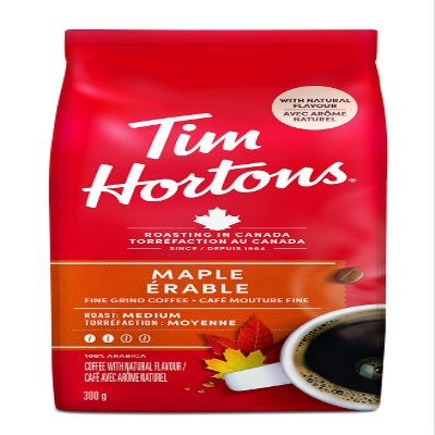 Tim Hortons Maple Coffee, Fine Grind, Medium Roast, 300g/10.6oz., (Imported from Canada)