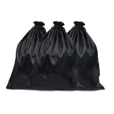 6-Piece Satin Wig Bags - Silk Packaging with Drawstring for Hair (Black)