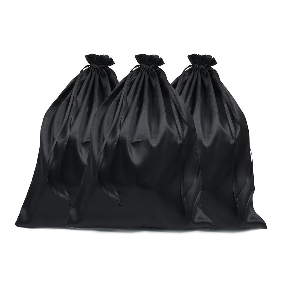 6-Piece Satin Wig Bags - Silk Packaging with Drawstring for Hair (Black)