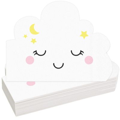 80 Sheets Cloud Paper Napkins Baby Shower Napkins for Birthday Gender Reveal Cloud Party Decorations, 6.7 x 5.5 Inch