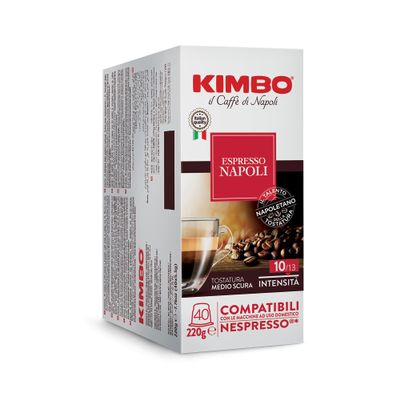 Kimbo Espresso Napoli Single Serve Compatible Coffee Capsules - Blended and Roasted in Italy - Medium to Dark Roast with a Well Balance Sweet Flavor - 40 Count
