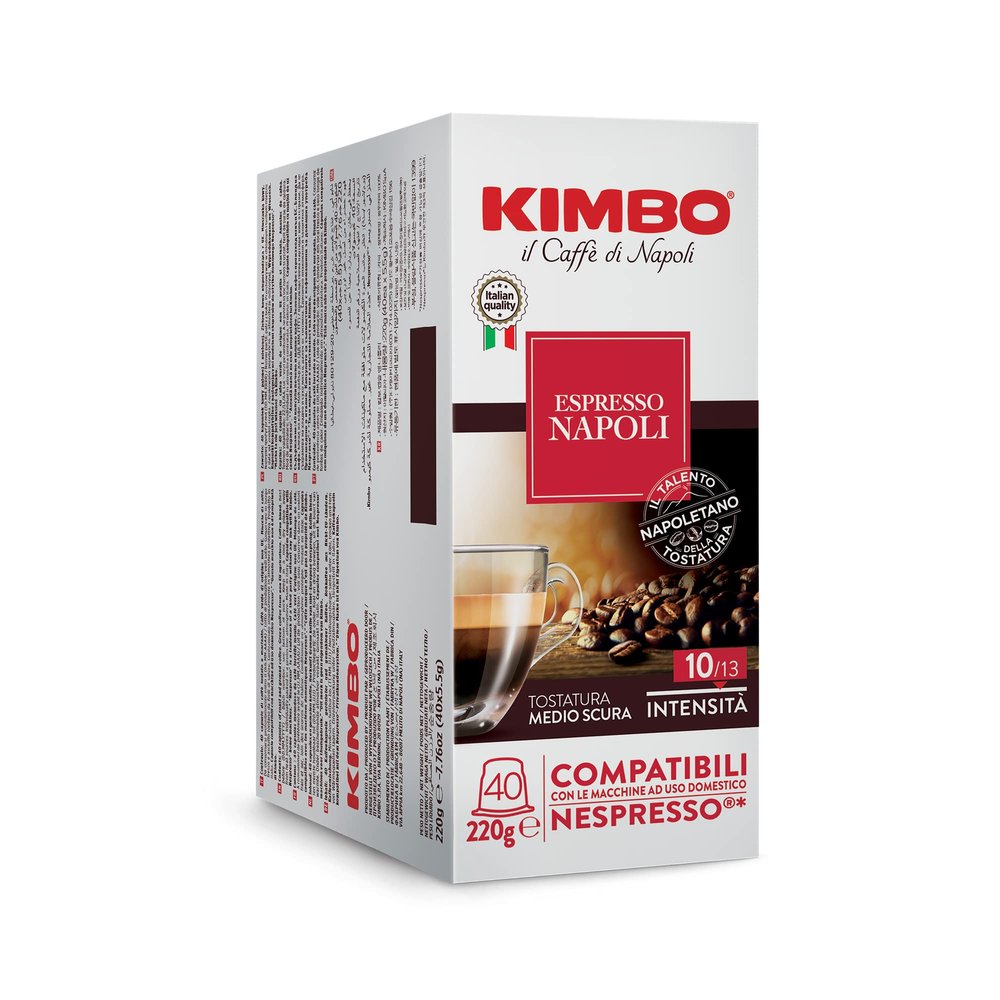 Kimbo Espresso Napoli Single Serve Compatible Coffee Capsules - Blended and Roasted in Italy - Medium to Dark Roast with a Well Balance Sweet Flavor - 40 Count