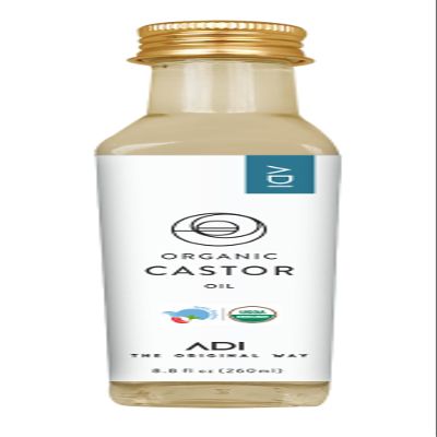ADI Organic Castor Oil 8.8 fl oz 100% Pure, Hexane Free, Cold Pressed, Glass Bottle for patches, Face, Hair Growth, Skin, Eyelashes