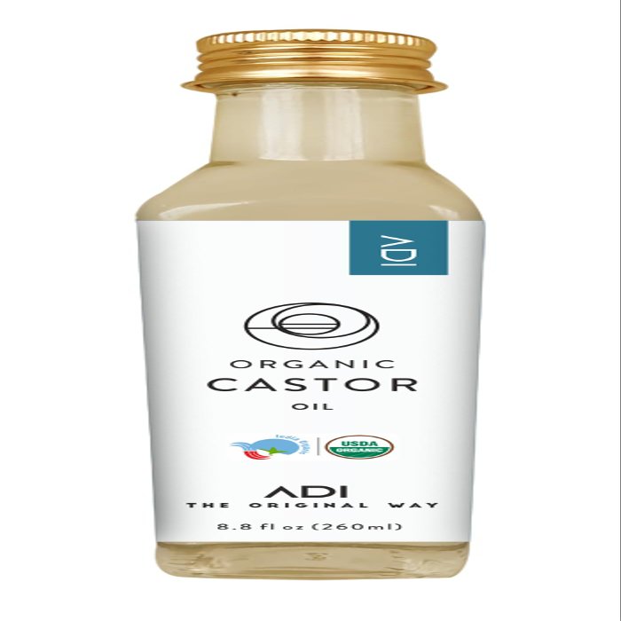 ADI Organic Castor Oil 8.8 fl oz 100% Pure, Hexane Free, Cold Pressed, Glass Bottle for patches, Face, Hair Growth, Skin, Eyelashes