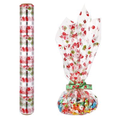 NUOBESTY Christmas Cellophane Wrap Mil Transparent Cellophane Santa Claus Design 3000x40cm Ideal Arts Crafts Party Supplies