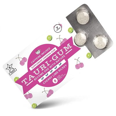 10 Pack of Taurigum Caffeine Chewing Gum - 50 MG Per Piece - Cherry Lime Rickey Flavor - Increase Energy, Awake & Focused Non-GMO, Vegan, Kosher Certified