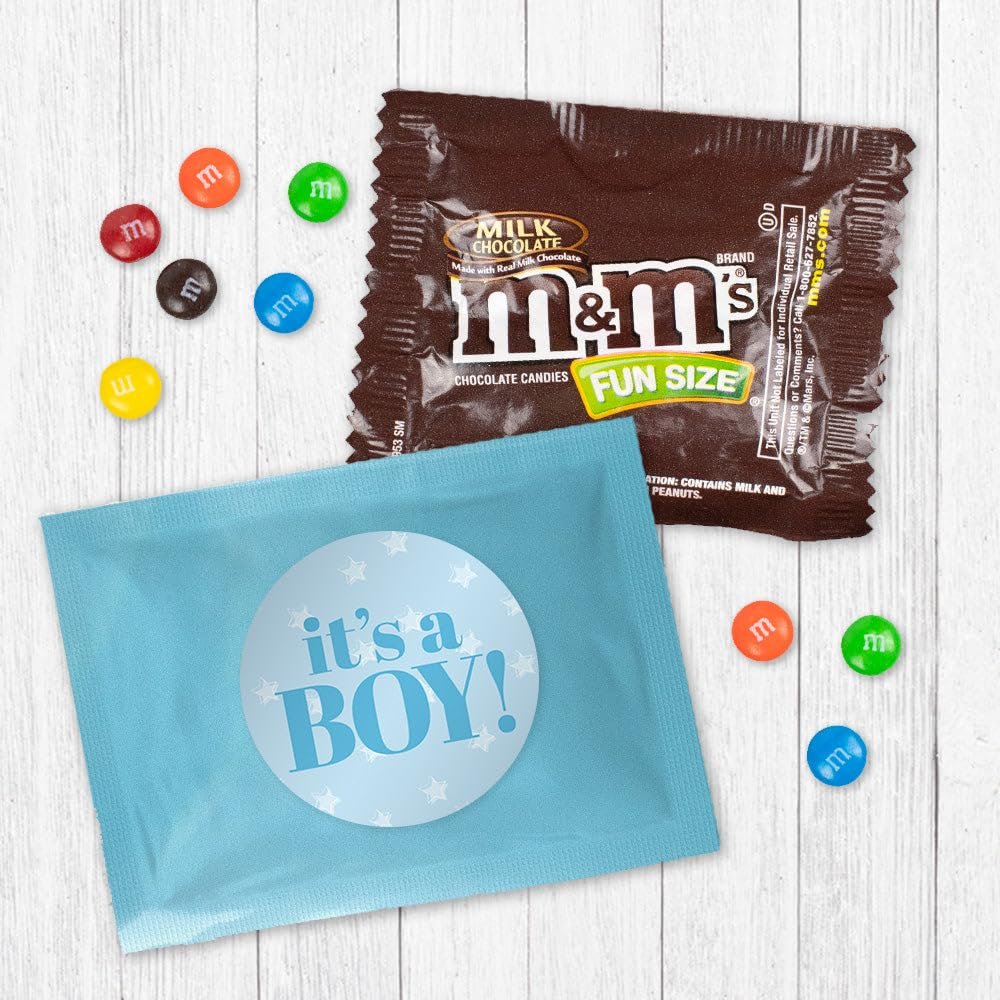 12ct It's a Boy M&M's Baby Shower Candy Favors Fun Size Bags (12 Pack) - Blue Foil - Fully Assembled (3x4 in) Chocolate Baby Boy Birth Announcement Favor for Guests