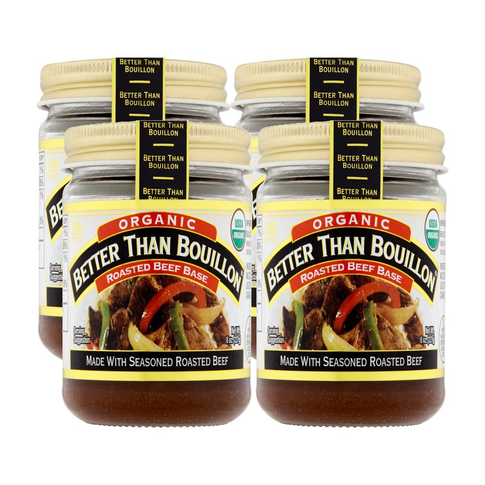 Better Than Bouillon Organic Roasted Beef Base, Made with Seasoned Roasted Beef, USDA Organic, Blendable Base for Added Flavor, 38 Servings Per Jar 8 Ounce (Pack of 4)