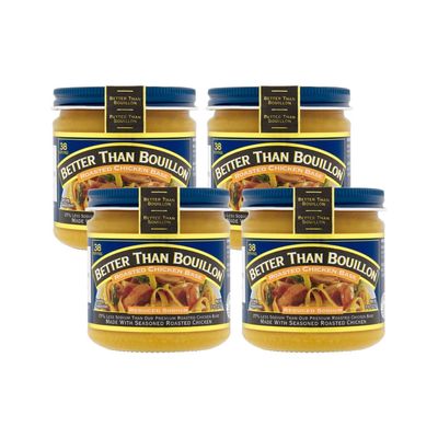 Better Than Bouillon Reduced Sodium Roasted Chicken Base, Made with Seasoned Roasted Chicken & Less Sodium, 38 Servings Per Jar, 8-Ounce Jar (Pack of 4)