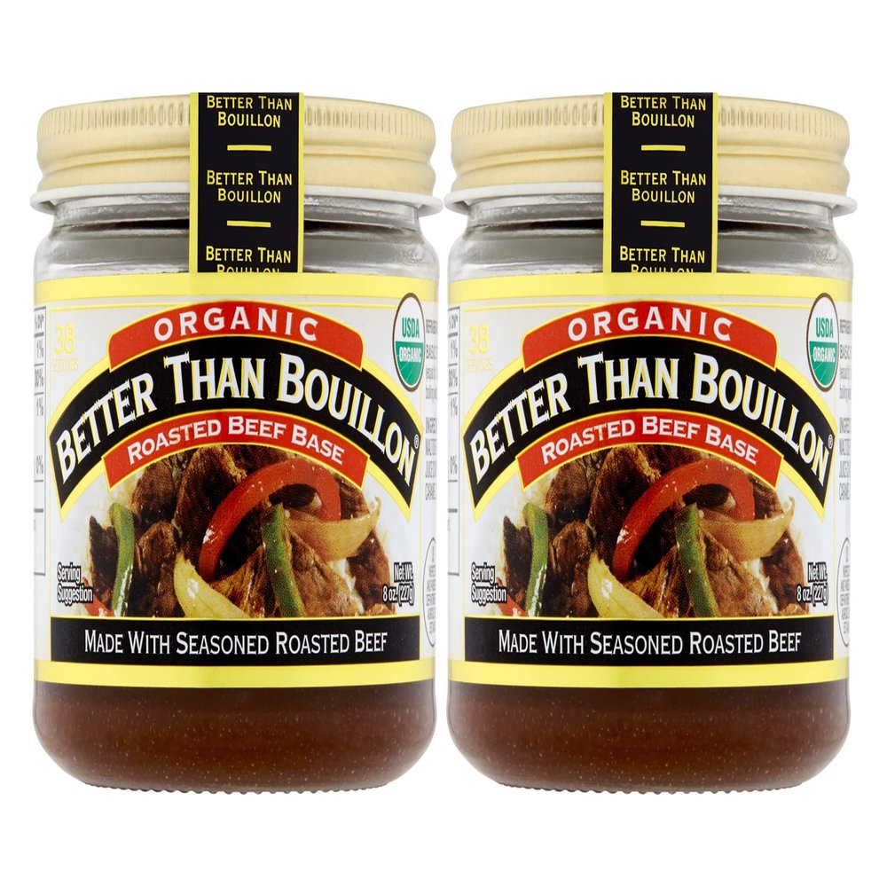 Better Than Bouillon Organic Roasted Beef Base, Made with Seasoned Roasted Beef, USDA Organic, Blendable Base for Added Flavor, 38 Servings Per Jar 8 Ounce (Pack of 2)