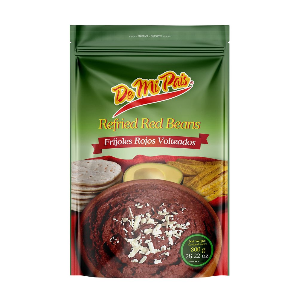 De Mi Pais Refried Red Beans 800gr / Frijoles Volteados Rojo 800gr (6 Pack)