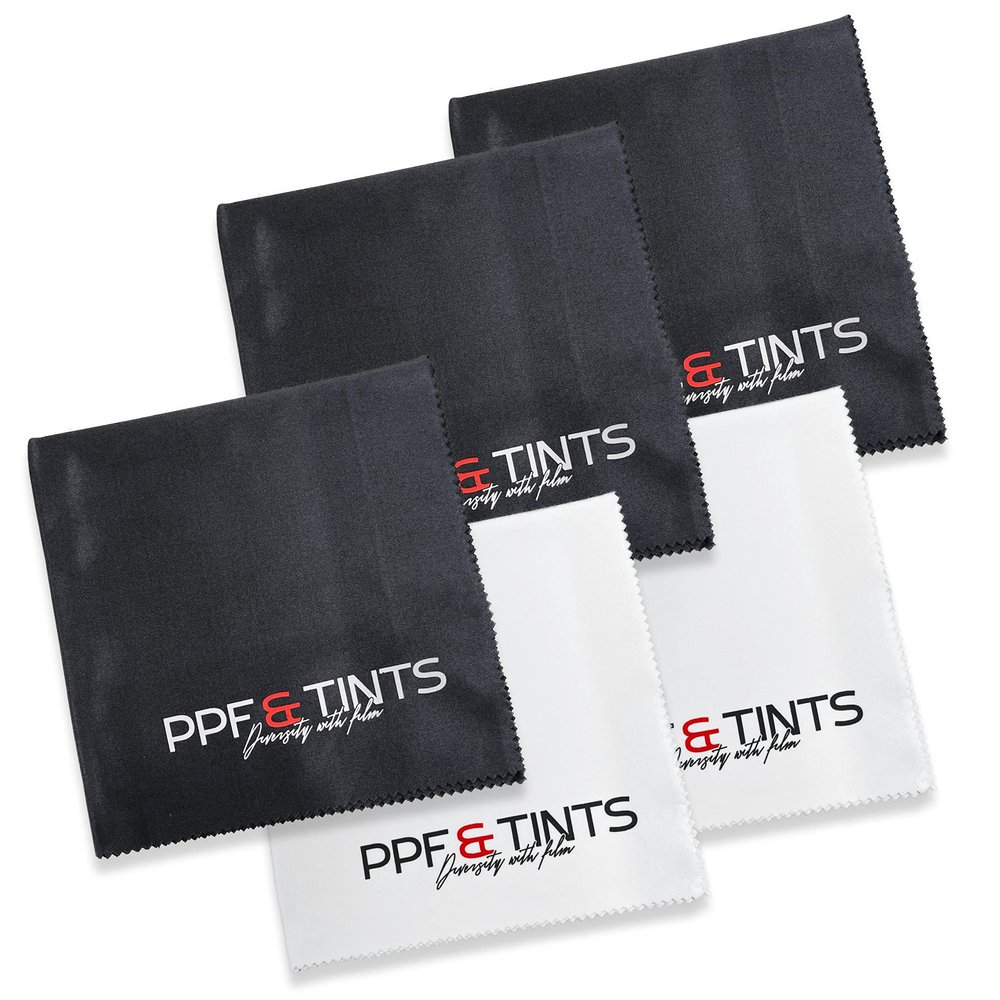 PPF&TINTS Silk Microfibre Cleaning Cloths, Multifunctional Reusable Anti-Scratch, Cleaning Cloths, 30cm X 30cm Lint Free Washable Cloth 3 Black and 2 White - Pack of 5