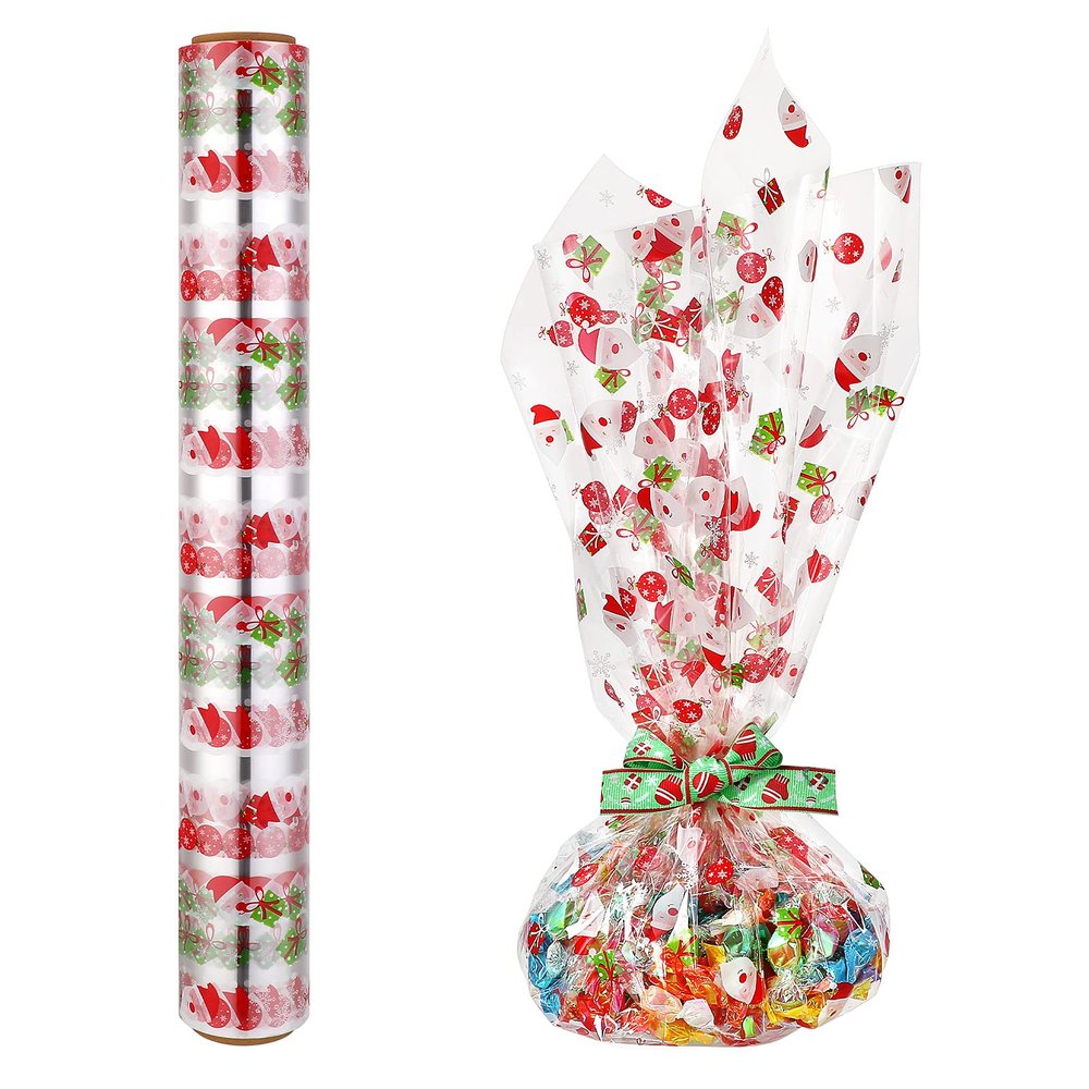 Christmas Cellophane Wrap Roll| 2. 5 Mil Thickness Santa Claus Wrap Cellophane Cello Rolls Flower Fruit Baskets (3000x40cm)