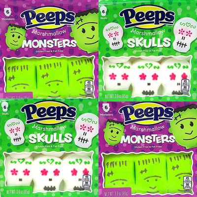 Halloween Skull and Monsters Marshmallow Candy Fun Shaped Marshmallows, Green Frankenstein Monster Candies and White Sugar Skulls, 6 Count, Pack of 4